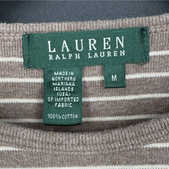Lauren Ralph Lauren Womens Breton Striped Long Sleeve Shirt M Brown Cream Preppy - Picture 4 of 7